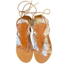 Ancient Greek Sandals Strappy Tie-Up Leather Gladiator Sz 40 (9) US Flats Brown